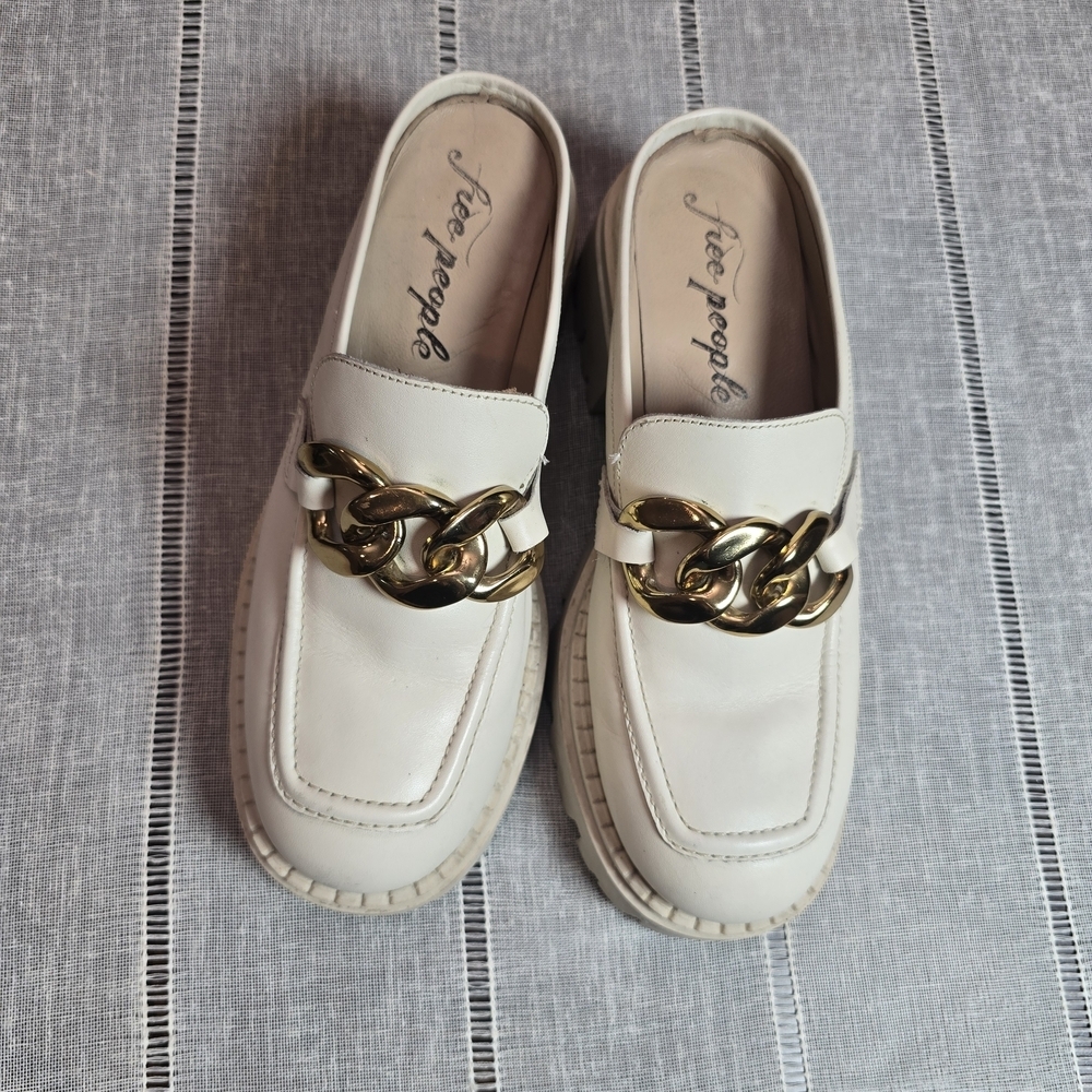 Free People Cream Loafers with Gold Chain